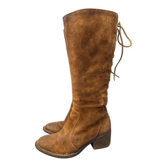 Born Azurite Brown Suede Knee High Back Lace Up Boot Women size 7.5 - Picture 2 of 10